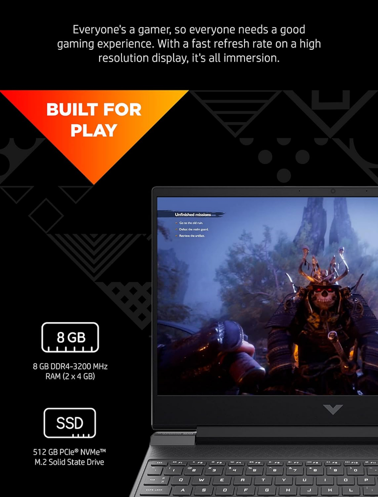Hp Victus  Gaming Laptop 13th Gen i7, 6GB GDDR6 NVIDIA GeForce RTX 3050 Graphics, 8GB RAM, 512GB SSD, 15.6" , Backlit Keyboard