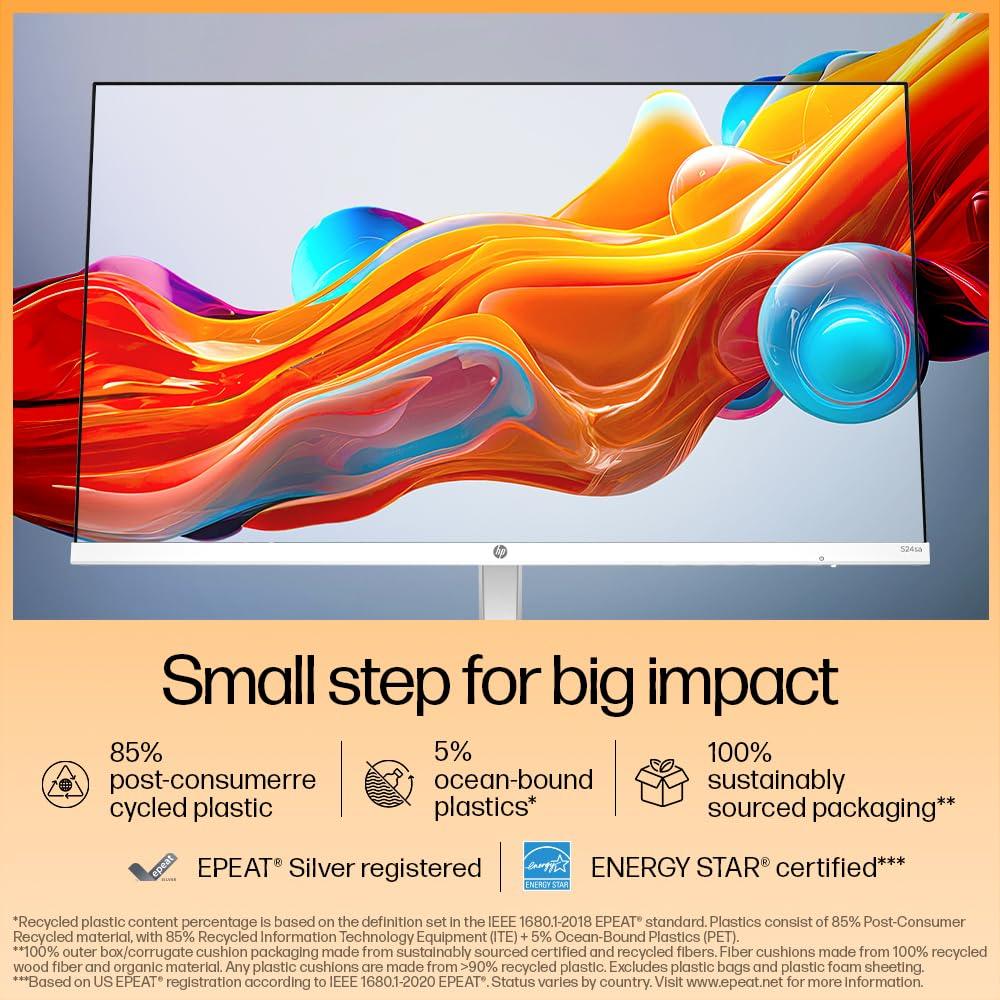 HP Series 5 23.8 inch FHD Monitor with Speakers - 524sa, 23.8inch(60.5cm),FHD(1920 x 1080),300 nits,Integrated Speakers, Eys Ease,Anti-Glare