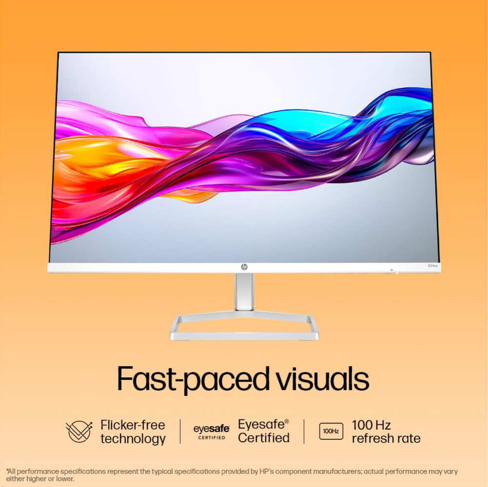 HP Series 5 23.8 inch FHD Monitor with Speakers - 524sa, 23.8inch(60.5cm),FHD(1920 x 1080),300 nits,Integrated Speakers, Eys Ease,Anti-Glare