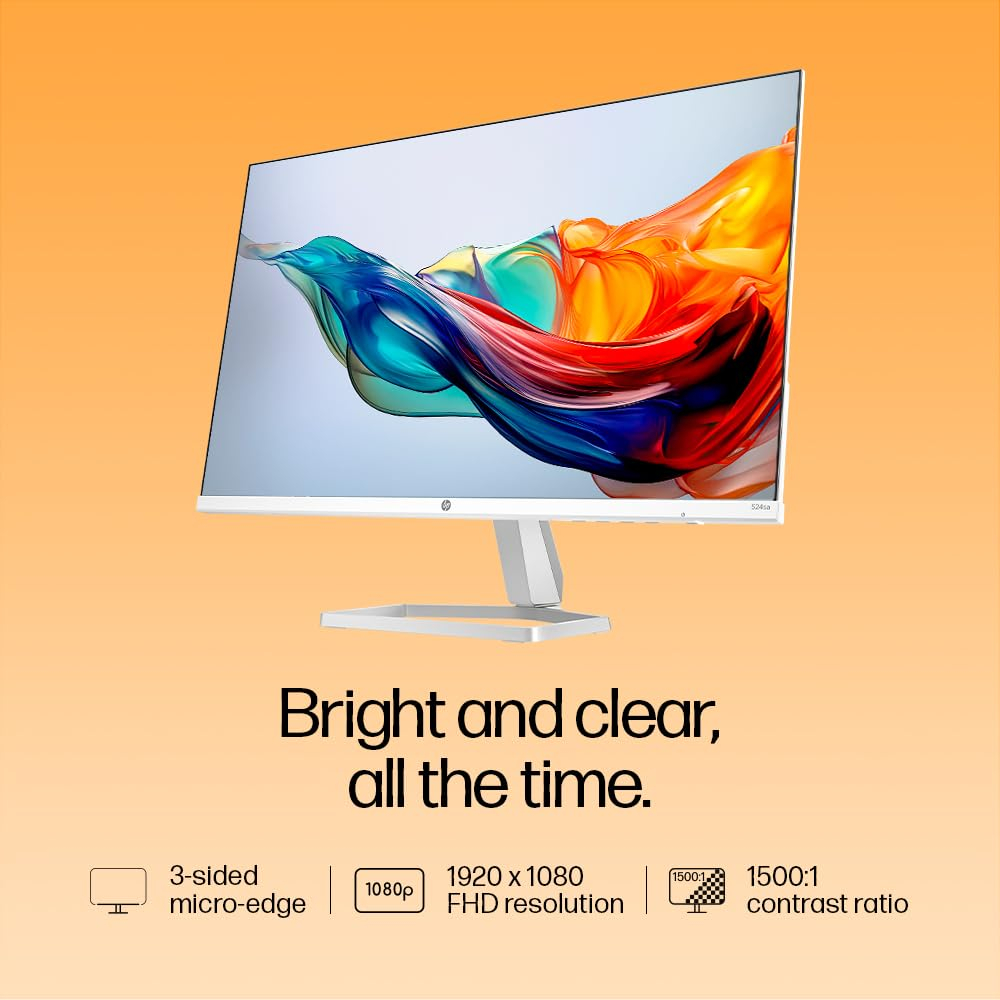HP Series 5 23.8 inch FHD Monitor with Speakers - 524sa, 23.8inch(60.5cm),FHD(1920 x 1080),300 nits,Integrated Speakers, Eys Ease,Anti-Glare
