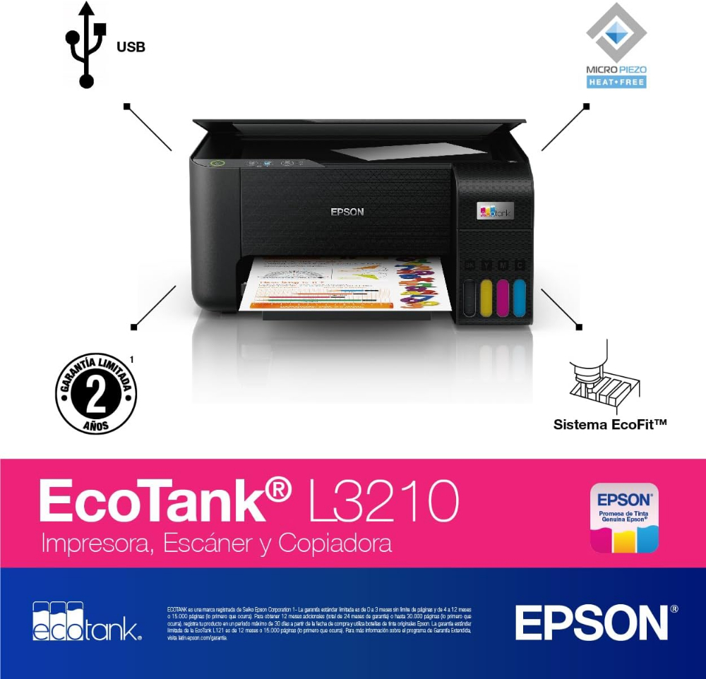 Epson Ecotank L3210 A4 All-in-One Wired Colour Home Inkjet Printers, Black