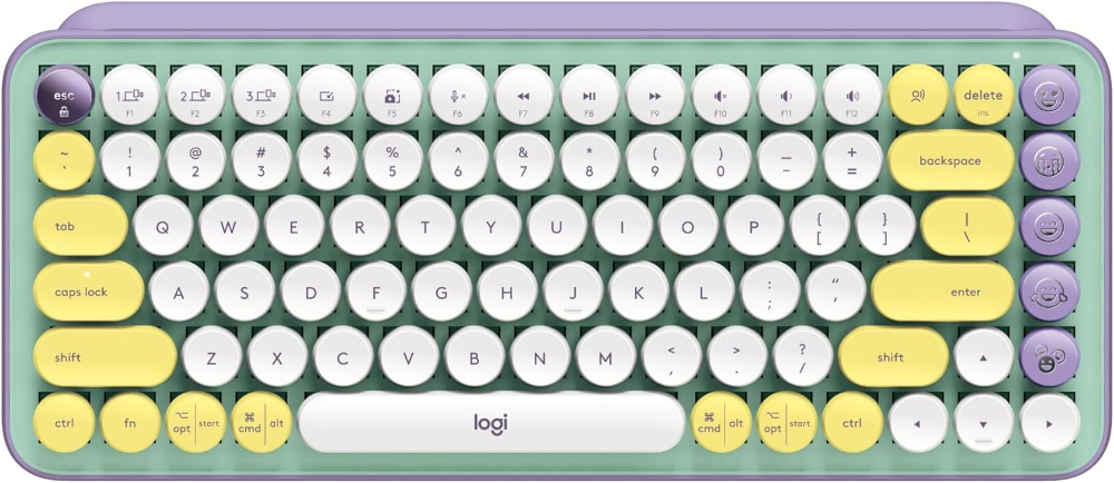 Logitech POP Keys Mechanical Wireless Keyboard with Customizable Emoji , Durable Compact Design, Bluetooth or USB Connectivity, Multi-Device, OS Compatible - Daydream mint