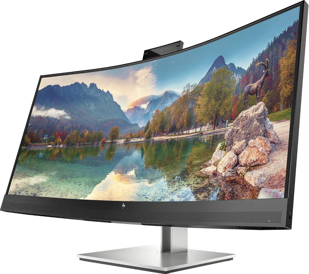 HP EliteDisplay E34m G4 34 inch Curved 2440 x 1440 2K WQHD LED-Backlit LCD Conferencing Monitor, USB-C, HDMI, USB Hub, DisplayPort, Camera, Built-in Speaker and Desk Mount Monitor Stand