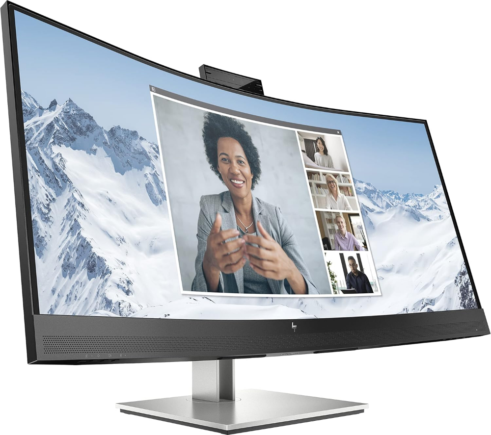 HP EliteDisplay E34m G4 34 inch Curved 2440 x 1440 2K WQHD LED-Backlit LCD Conferencing Monitor, USB-C, HDMI, USB Hub, DisplayPort, Camera, Built-in Speaker and Desk Mount Monitor Stand