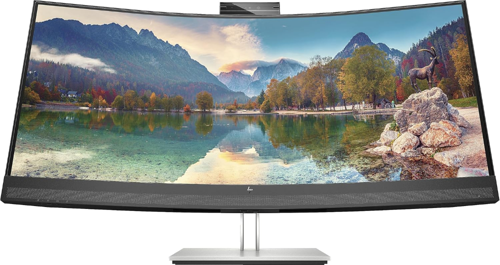 HP EliteDisplay E34m G4 34 inch Curved 2440 x 1440 2K WQHD LED-Backlit LCD Conferencing Monitor, USB-C, HDMI, USB Hub, DisplayPort, Camera, Built-in Speaker and Desk Mount Monitor Stand