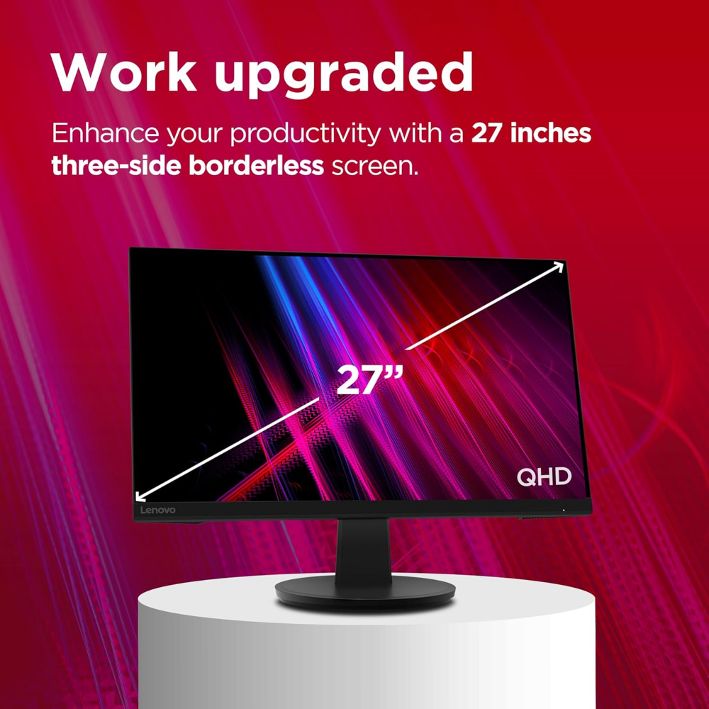 Lenovo N27q Monitor, 27" IPS Display, QHD Resolution, 100Hz, HDR10m Black