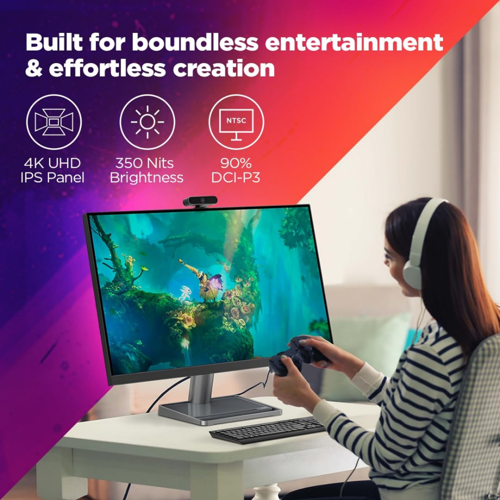 Lenovo L-Series L32p-30, 31.5Inch(80 Cm) 3840 X 2160 Pixels 4K UHD IPS Monitor |2X3W Speakers, AMD Freesync, USB Hub, USB-C Port for Power & Data Transfer (PD 75 W), Eyesafe Cetified (Raven Black)