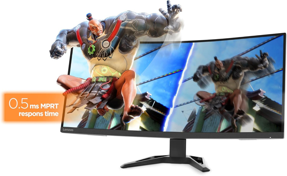Lenovo G34w-30 Curved Wide Gaming Monitor - 34-inch, QHD, 165Hz, Anti-Glare Screen, Modular Camera Support, Eyesafe Display, AMD Freesync Premium, Raven Black