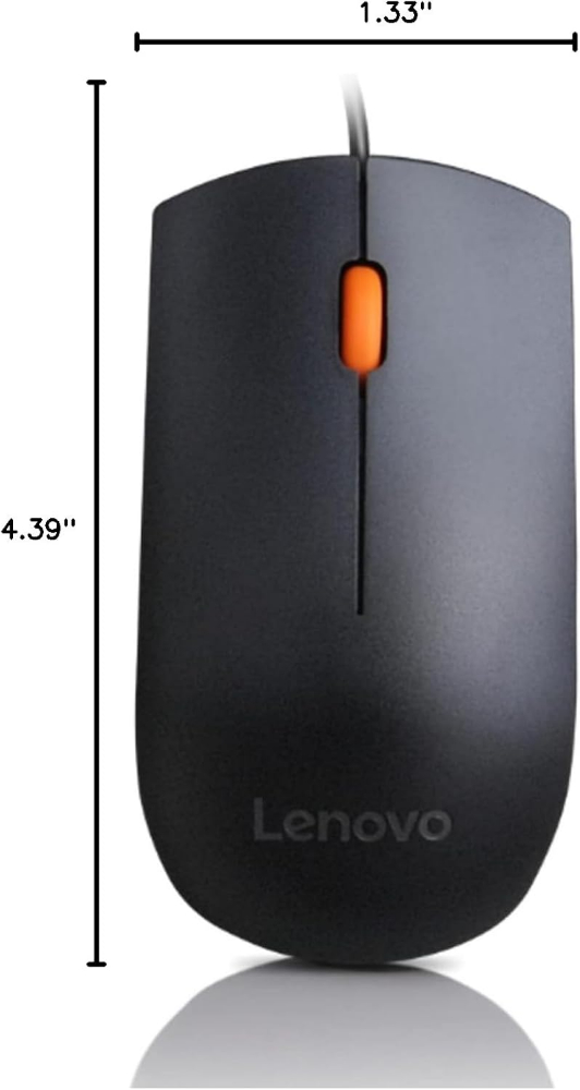 Lenovo 300 USB Wired Computer Mouse , Long Lasting, Durable Basic Mouse, Black