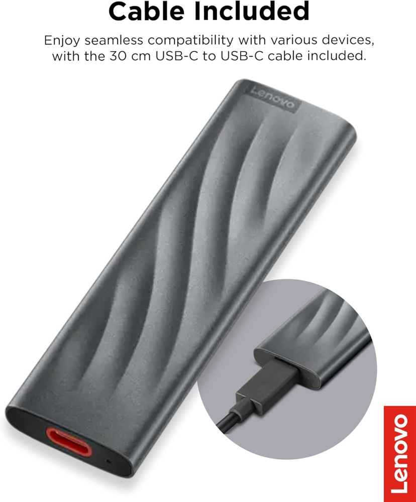 Lenovo 2TB PS8 Portable SSD External Type-C USB 3.2 Gen 2 High Data Transfer Speed, Compatible with PC, Mac, Android