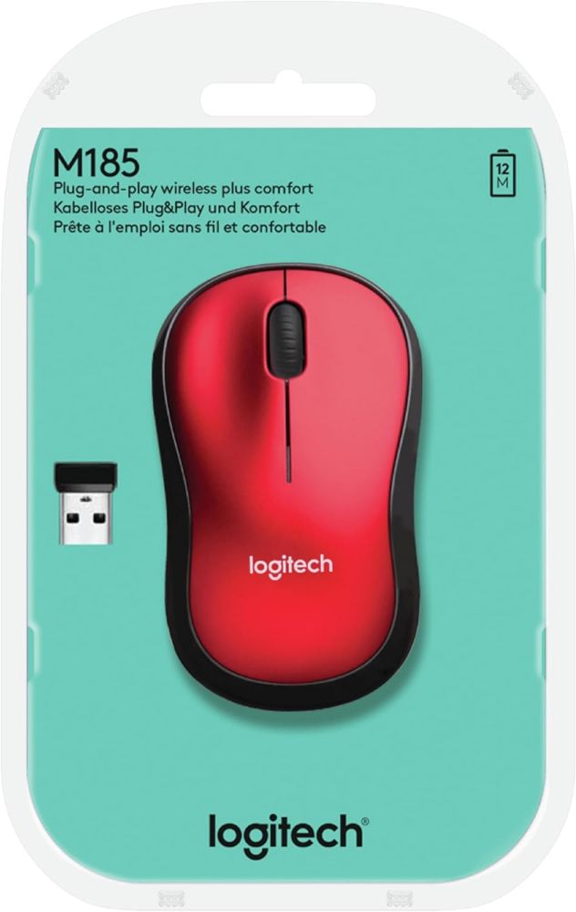 Logitech M185 Wireless Mouse – Blue / Red / Swift Grey