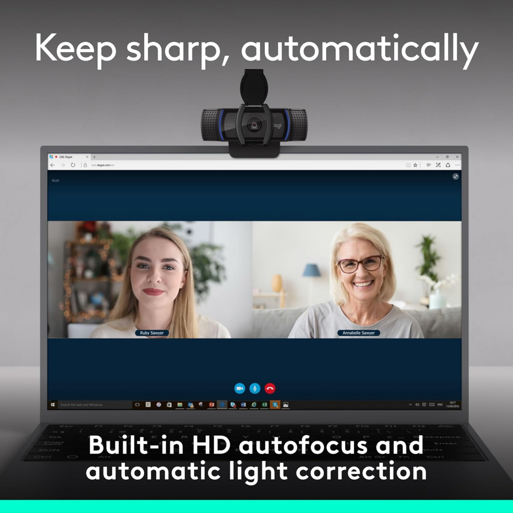 Logitech C920e HD 1080p Mic-Enabled Webcam, certified for Zoom, Microsoft Teams compatible, TAA Compliant