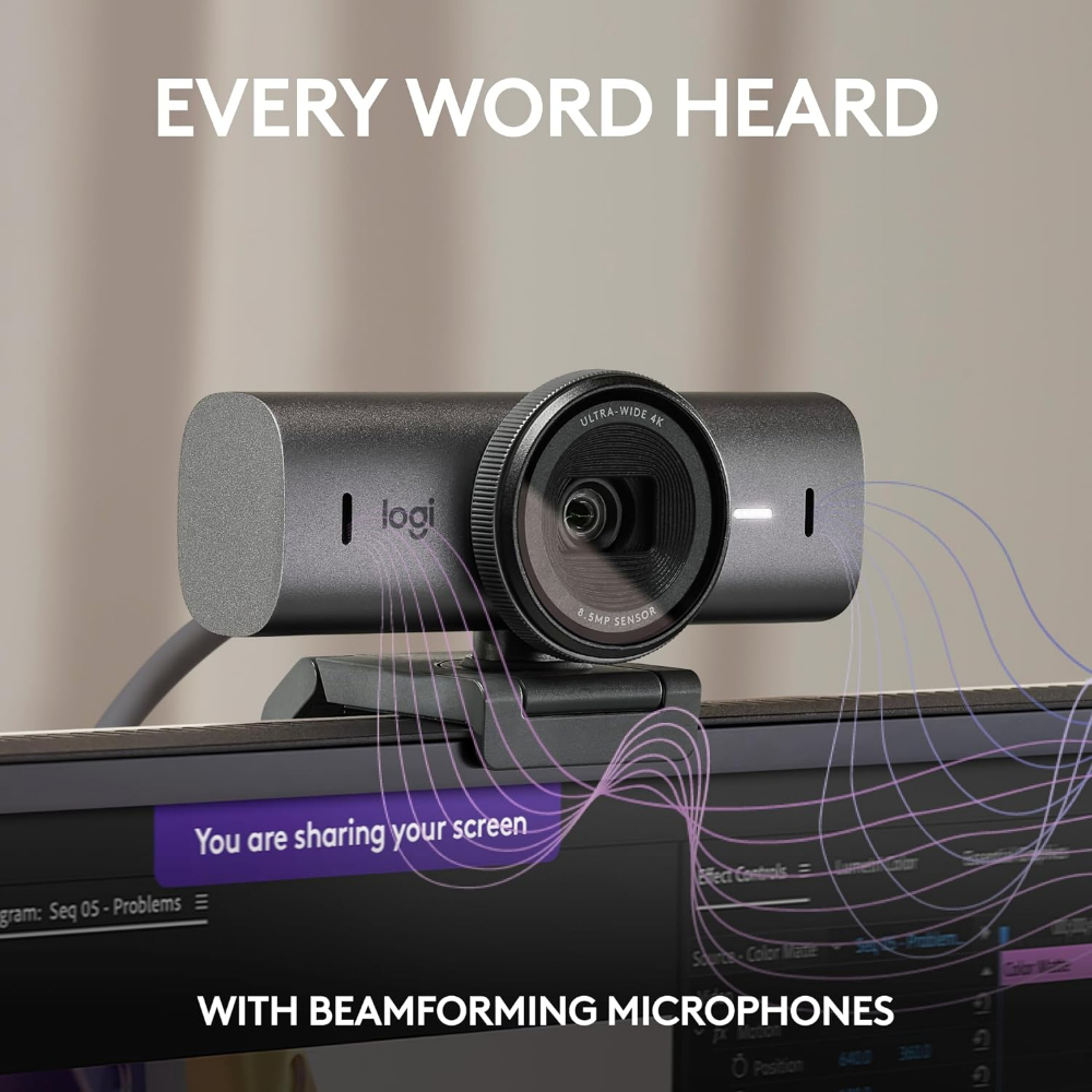 Logitech MX Brio Ultra HD 4K Collaboration and Streaming Webcam, 1080p at 60 FPS, Dual Noise Reducing Mics, Show Mode, USB-C, Webcam Cover, Works with Microsoft Teams, Zoom, Google Meet