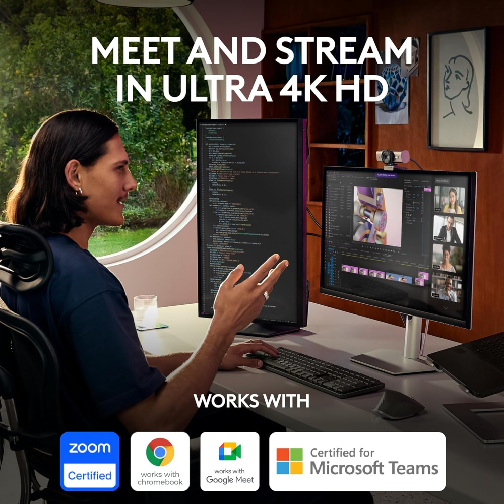 Logitech MX Brio Ultra HD 4K Collaboration and Streaming Webcam, 1080p at 60 FPS, Dual Noise Reducing Mics, Show Mode, USB-C, Webcam Cover, Works with Microsoft Teams, Zoom, Google Meet