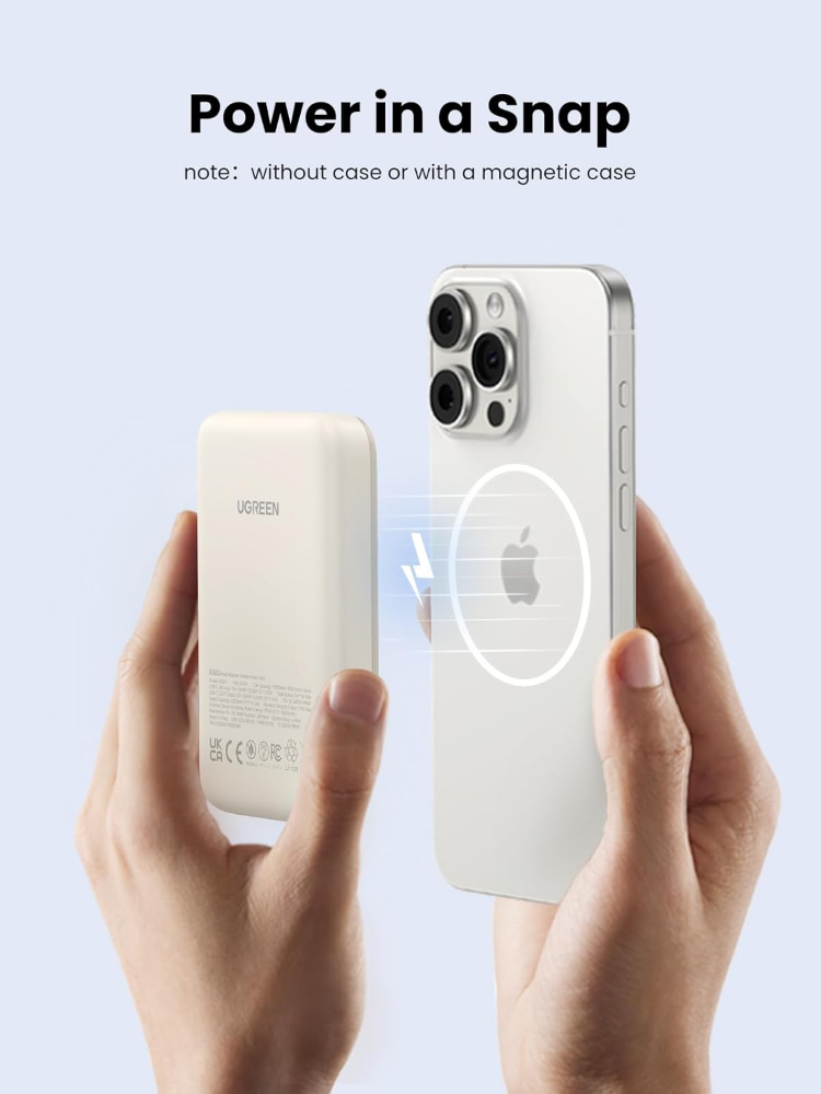 UGREEN Magnetic Power Bank, 10,000mAh Wireless Portable Charger, PD 20W Fast Charging Battery Pack with USB-C for Magsafe, iPhone 16/16 Pro/15/15 Plus/15 Pro/15 Pro Max, iPhone14/13/12 Series