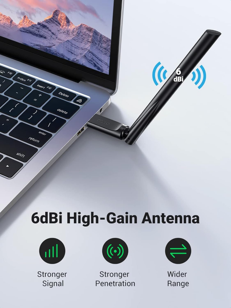 UGREEN USB 2.0 WiFi Adapter AC650 Wireless Dual Band Dongle with 6dBi High Gain Antenna 2.4GHz/5GHz 802.11AC for Desktop Laptop PC Windows