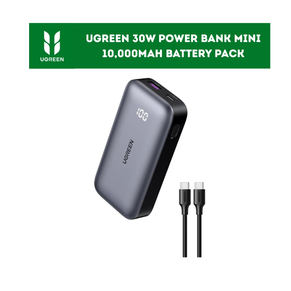 UGREEN 30W Power Bank Mini 10,000mAh Battery Pack 2-Port PD3.0 USB C+A Fast Charging Digital Display