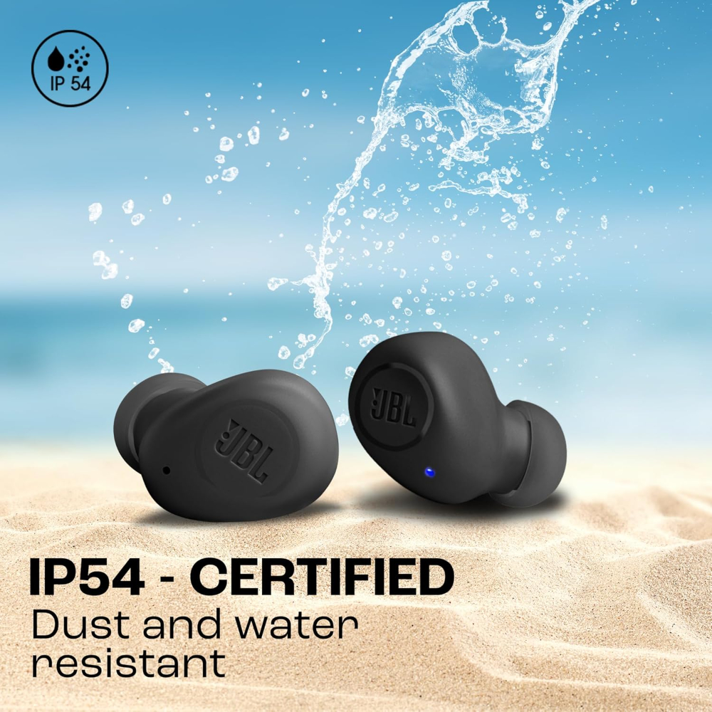 JBL Wave Buds In-Ear Wireless Earbuds with IP54 and IPX2 Waterproofing, Powerful Bass and 32-Hour Battery Life, Black