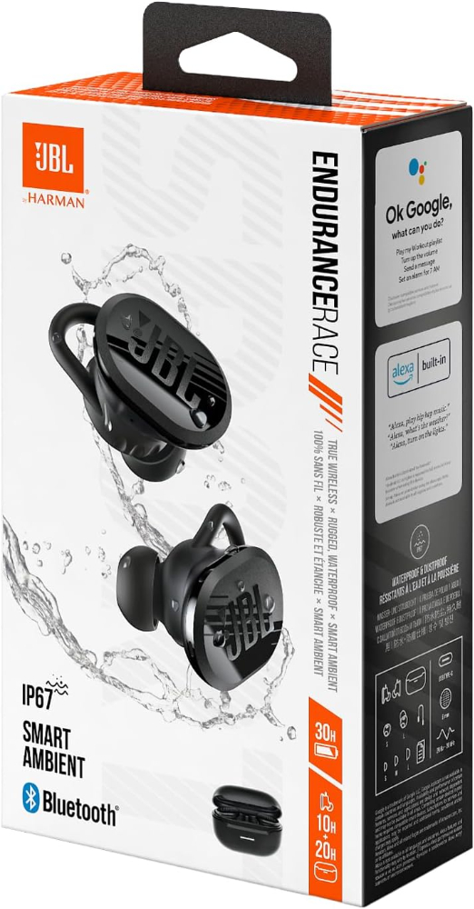 JBL Endurance Race 2, True Wireless Bluetooth Earbuds, 48 Hour Battery Life, IP68 Waterproof and Dustproof, Noise Cancelling, Pure Bass Sound, Smart Ambient Technology, Sports Mode