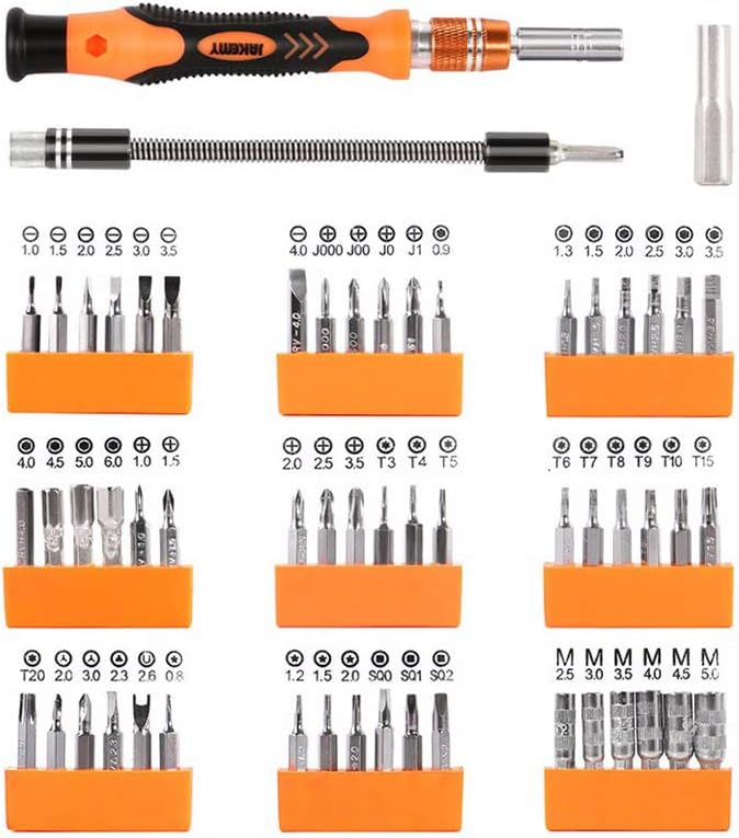 JAKEMY 58 IN 1 Professional hardware tool screwdriver set kit, Tool Set with 1 Non-slip Ergonomic Handle, 1 Extension Bar, 1 Flexible Extension Bar, 1 Connector and 54 CRV Material Bits