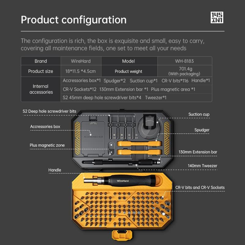 JM-8183 Precision Screwdriver Set, 145 in 1 Precise Magnetic Small Screwdriver Set for Repair Computer, PC, Cellphone, Game Console, Watch, Eyeglasses,Laptop, Xbox, PlayStation, Electronics, Toys