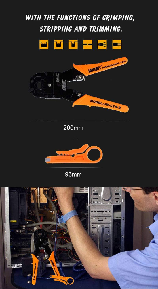 Jakemy JM-CT4-3 200mm Professional Network Phone 4P 6P 8P Ethernet Internet Cable Crimping Tool