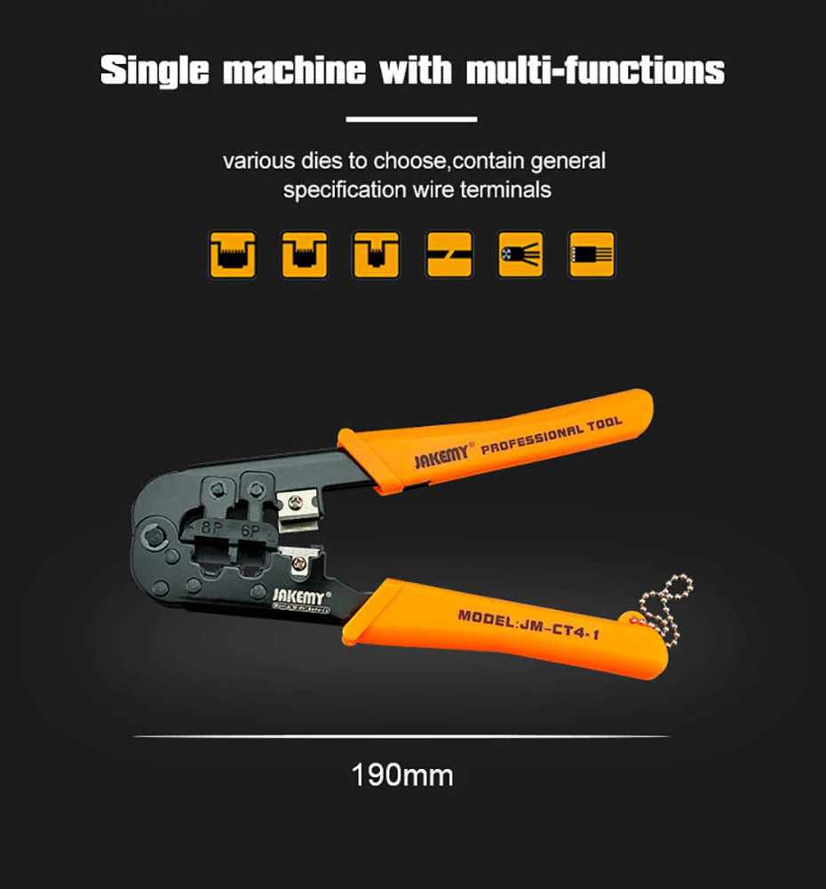 Jakemy JM-CT4-3 200mm Professional Network Phone 4P 6P 8P Ethernet Internet Cable Crimping Tool