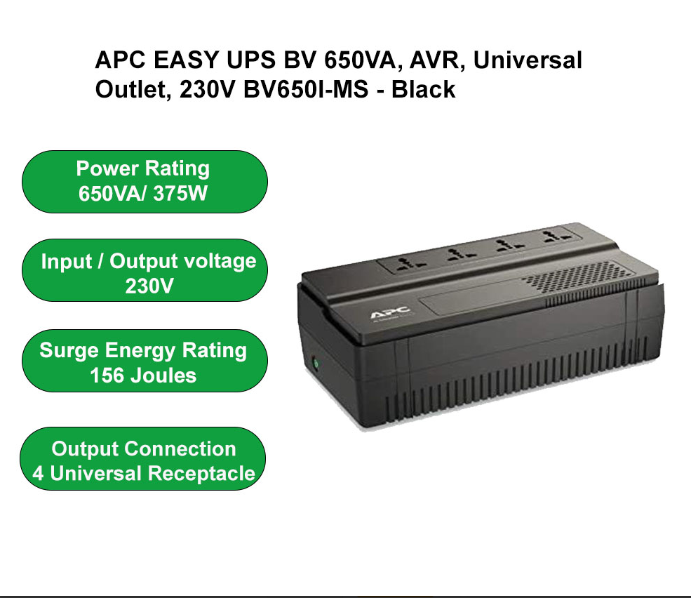 APC EASY 650VA UPS, 4 Ports, 375W Backup Power Supply