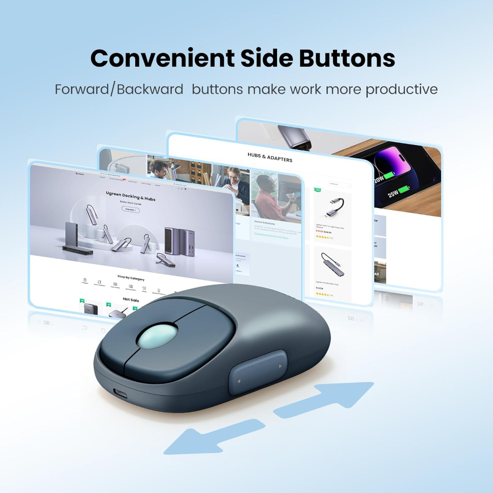 UGREEN FUN+ Wireless & Bluetooth Rechargeable Mouse, Blue