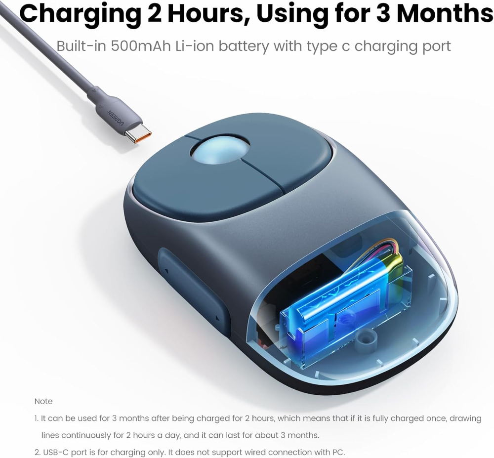 UGREEN FUN+ Wireless & Bluetooth Rechargeable Mouse, Blue