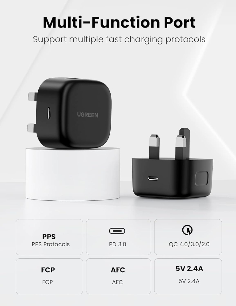 UGREEN 25W USB C Charger Super Fast PD Charger Plug with 2M USB C Cable