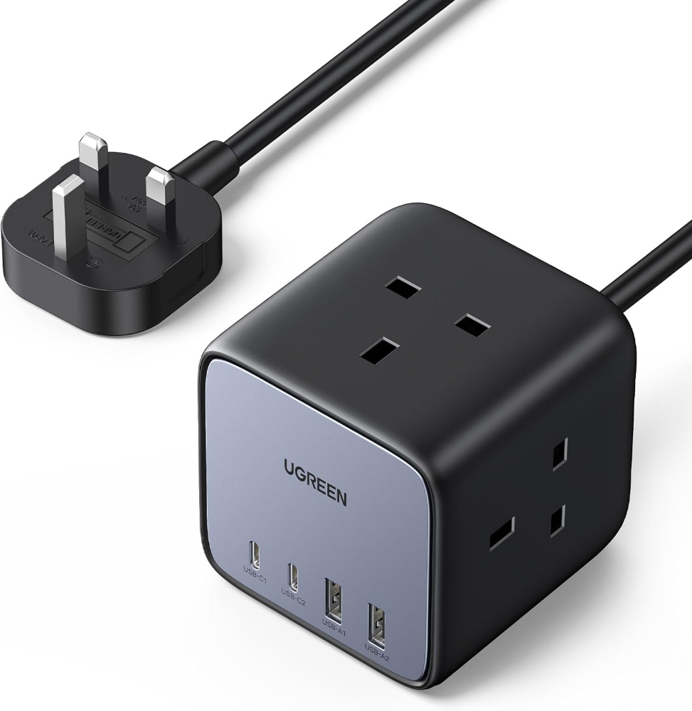 UGREEN 65W Power Strip DigiNest Cube GaN Extension Lead with USB C Slots, 7-in-1 Charging Station with 3 AC Outlets, 2 USB C, 2 USB A, 1.8M Extender Cord