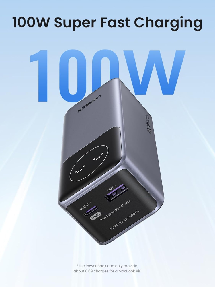 UGREEN Nexode Power Bank 12000mAh 100W Fast Charging Portable Charger Smart Digital Display