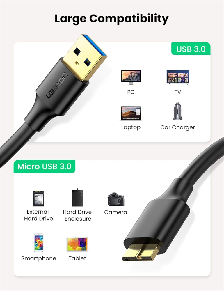 UGREEN Micro USB 3.0 Cable USB 3.0 Type A Male to Micro B Cord