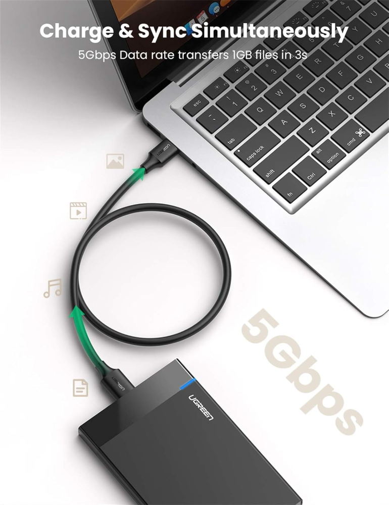 UGREEN USB-A 3.0 to Micro USB 3.0 Male Cable (0.5m, Black)