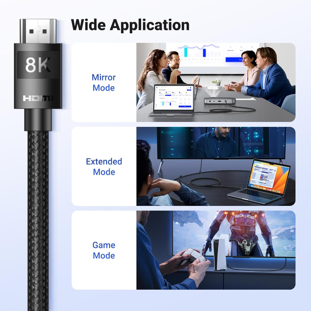 UGREEN HDMI 2.1 Cable Certified 8K 3M Ultra High Speed HDMI Cord Braided 48Gbps 4K@240Hz 10K@60Hz with Dynamic HDR eARC Dolby Atmos HDCP