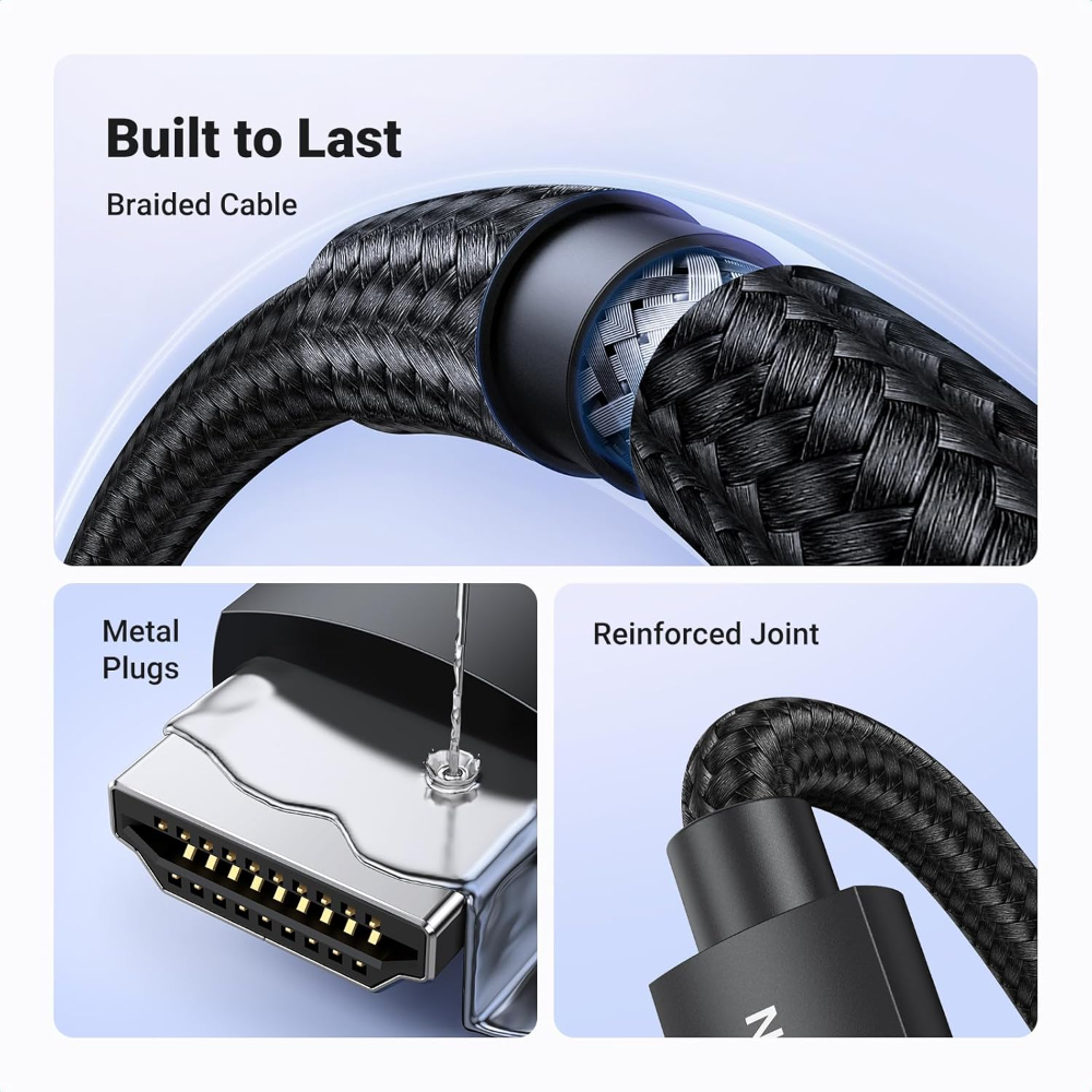 UGREEN HDMI 2.1 Cable Certified 8K 3M Ultra High Speed HDMI Cord Braided 48Gbps 4K@240Hz 10K@60Hz with Dynamic HDR eARC Dolby Atmos HDCP