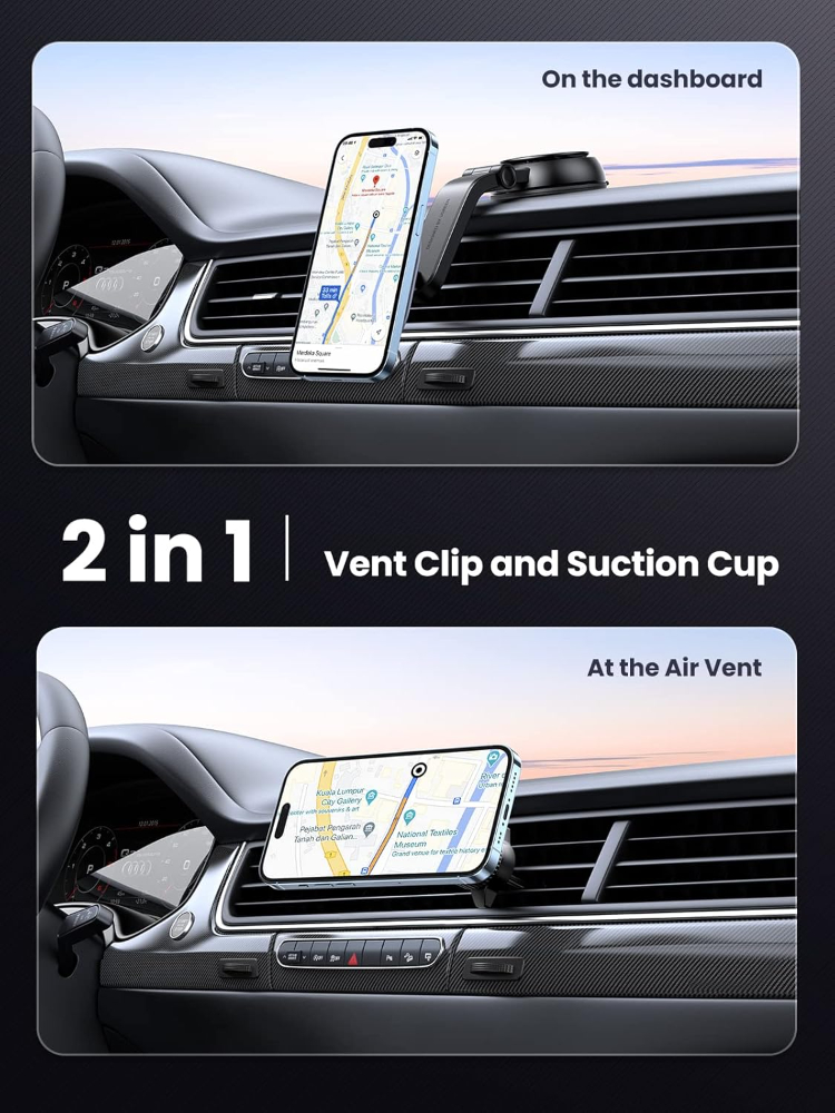UGREEN Wireless Car Charger Stand Compatible with MagSafe Car Mount Charger, Qi 15W Air Vent Phone Holder Fast Charge