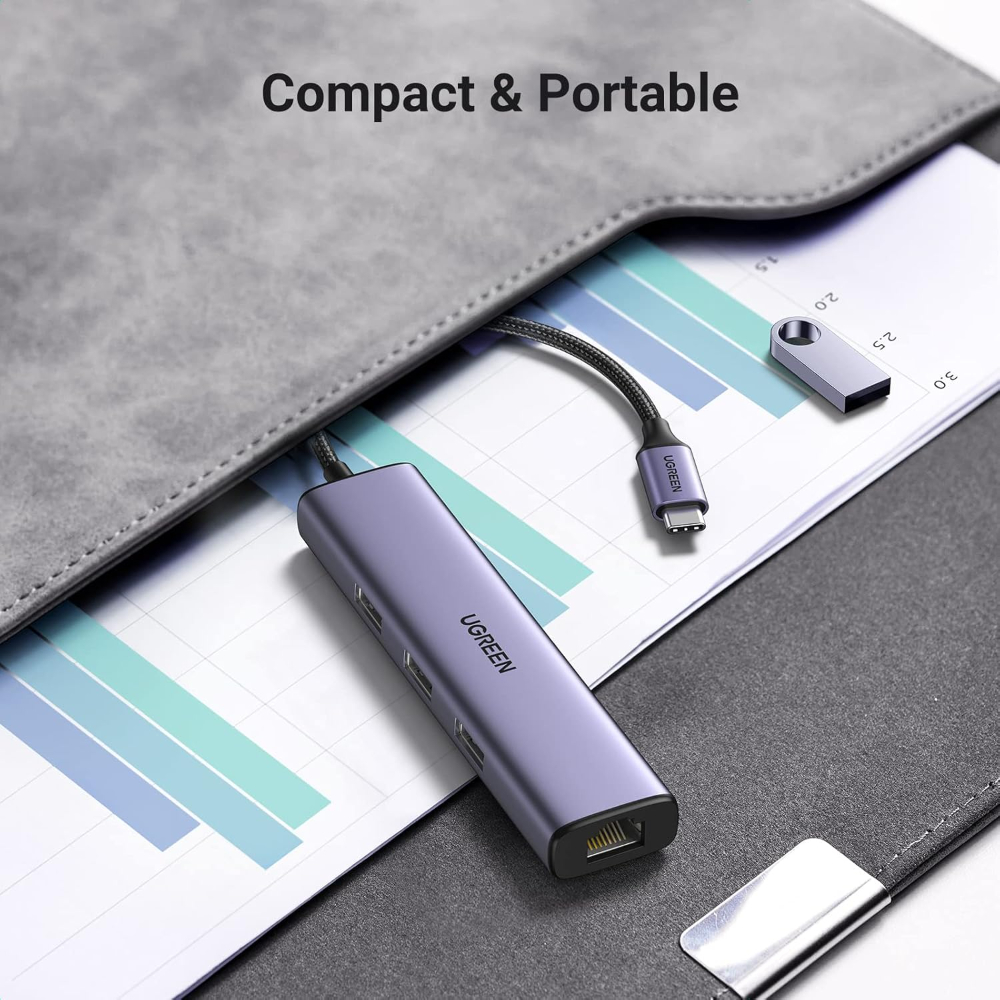 UGREEN USB C to Ethernet Adapter, 4 in 1 USB C Hub Ethernet with 3 USB 3.0 Ports/Gigabit Rj45