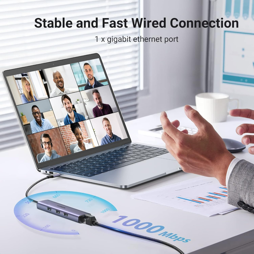 UGREEN USB C to Ethernet Adapter, 4 in 1 USB C Hub Ethernet with 3 USB 3.0 Ports/Gigabit Rj45