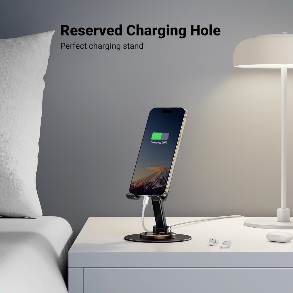 UGREEN Phone Stand iPhone Desk Holder Swivel 360° Rotating Base Adjustable Height Foldable Mobile Travel Mount