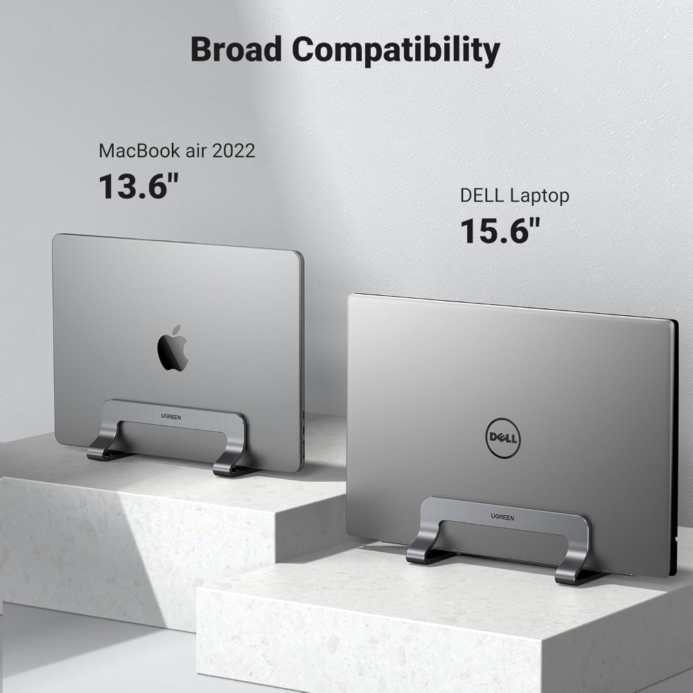 UGREEN Vertical Laptop Stand Holder for Desk Compatible with MacBook Pro, MacBook Air Stand Vertical Aluminum Adjustable for Up to 17.3 Inch Gaming Laptop, Gray