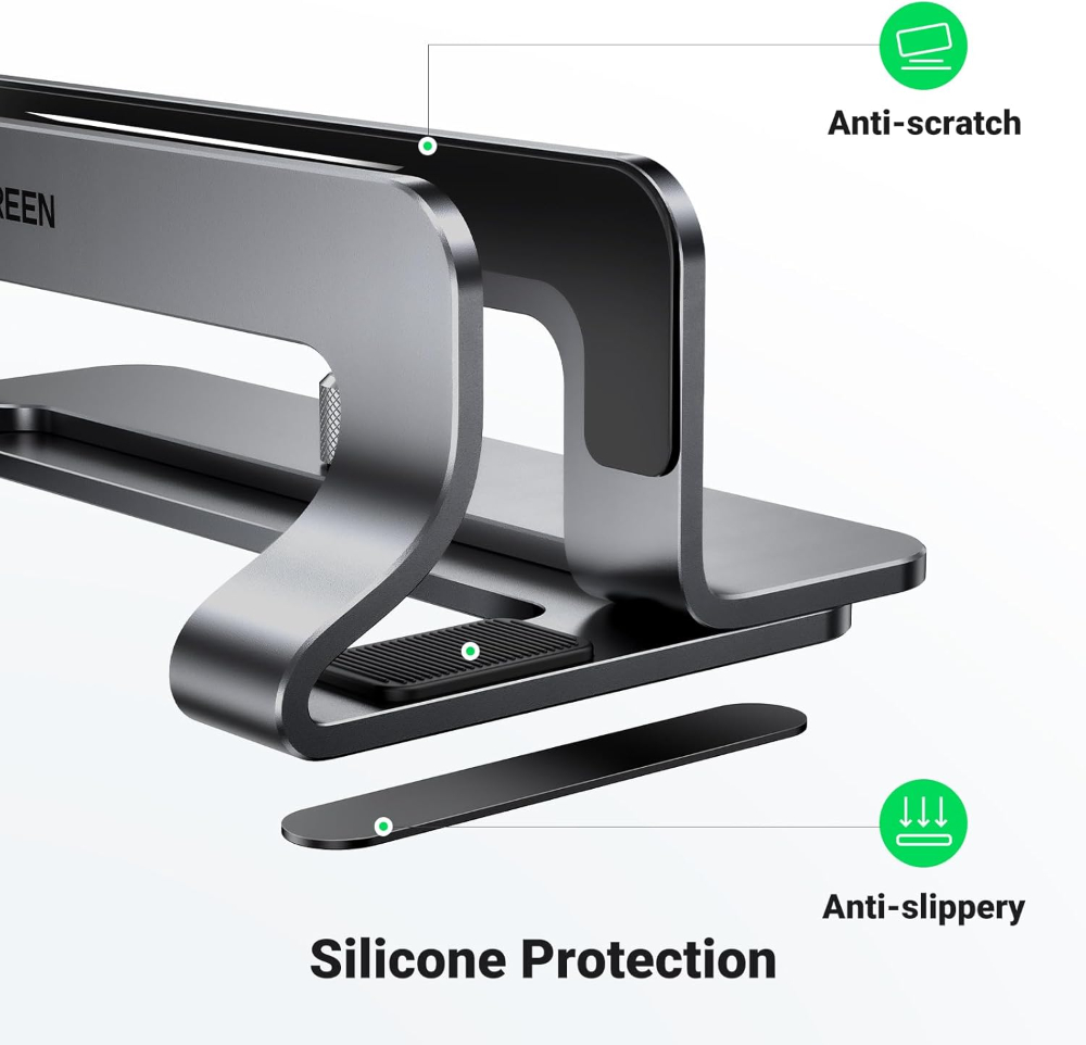 UGREEN Vertical Laptop Stand Holder for Desk Compatible with MacBook Pro, MacBook Air Stand Vertical Aluminum Adjustable for Up to 17.3 Inch Gaming Laptop, Gray