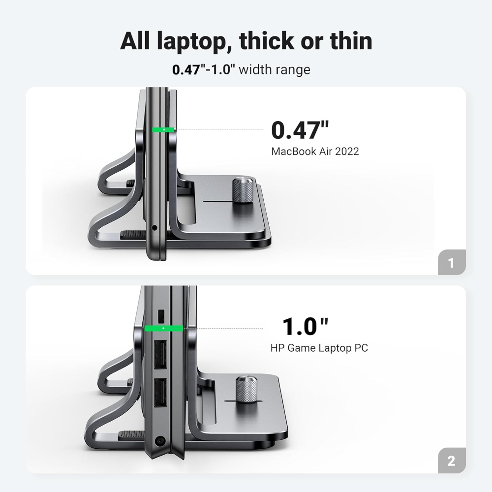 UGREEN Vertical Laptop Stand Holder for Desk Compatible with MacBook Pro, MacBook Air Stand Vertical Aluminum Adjustable for Up to 17.3 Inch Gaming Laptop, Gray