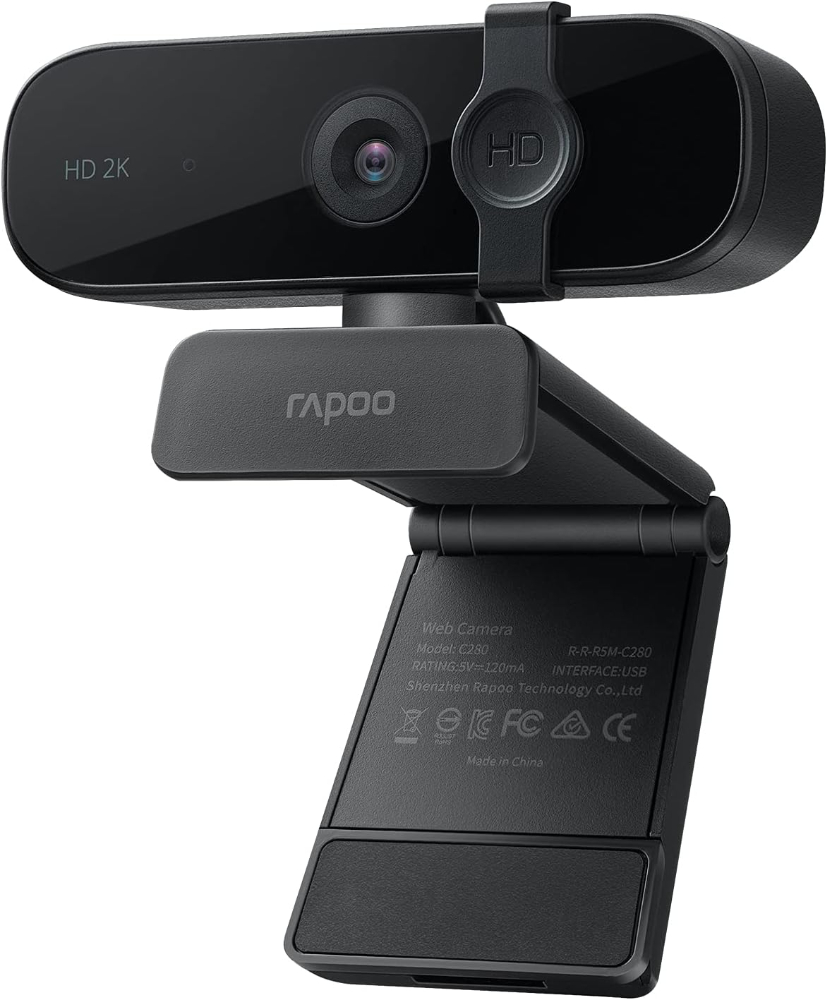 RAPOO C280 Web Camera With 2K Sharp & Clear Images, Privacy Cover, Built In Omni Directional Microphone, Wide Angle Lens, Flexible Rotation & USB Plug & Play For Zoom/Skype/Google Hangouts/Face Time/Laptop & PC