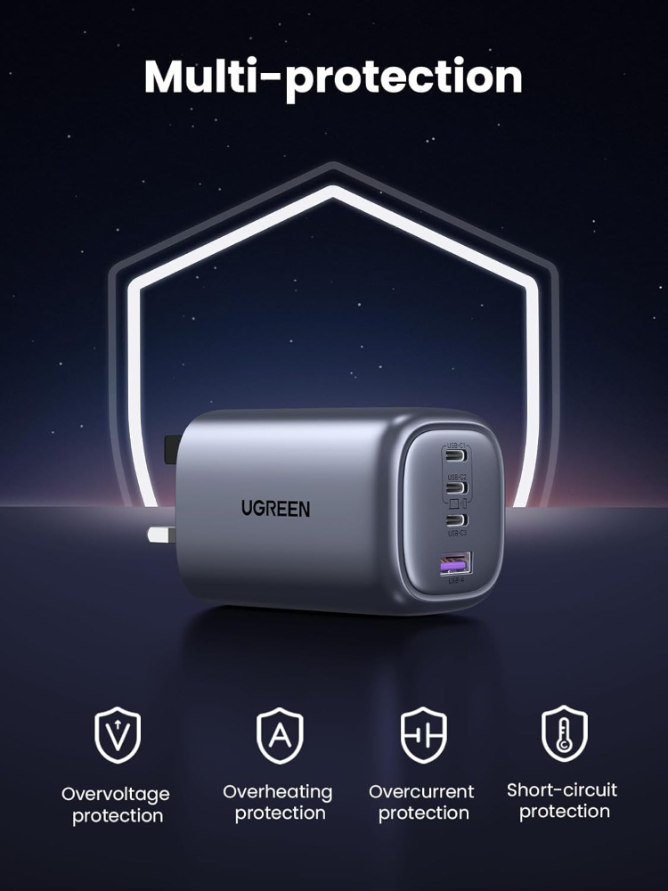 UGREEN USB C Charger 100W Fast Charger Plug Nexode 4-Port GaN Laptop Charger Compatible with MacBook Pro M3/Air, ThinkPad, Pixelbook, iPad Pro, iPhone 17 Pro/Air/17/16/15, Galaxy S24, etc