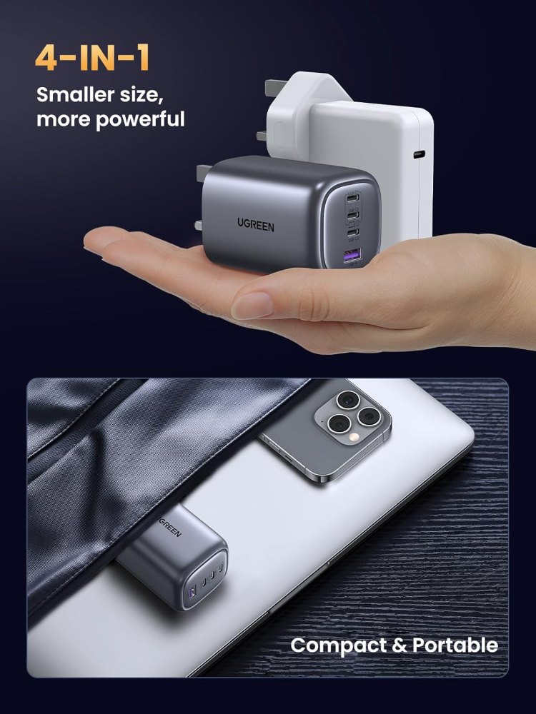 UGREEN USB C Charger 100W Fast Charger Plug Nexode 4-Port GaN Laptop Charger Compatible with MacBook Pro M3/Air, ThinkPad, Pixelbook, iPad Pro, iPhone 17 Pro/Air/17/16/15, Galaxy S24, etc