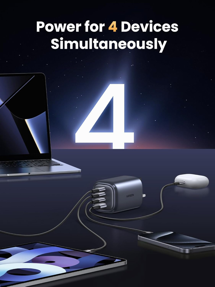 UGREEN USB C Charger 100W Fast Charger Plug Nexode 4-Port GaN Laptop Charger Compatible with MacBook Pro M3/Air, ThinkPad, Pixelbook, iPad Pro, iPhone 17 Pro/Air/17/16/15, Galaxy S24, etc