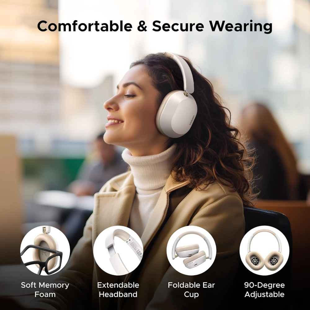 UGREEN HiTune Max5C Headphones Wireless 75H Playtime, Adaptive Noise Cancelling, Hi-Res Sound Bluetooth 5.4 Over-ear Headsets, Custom EQ & Multiple Function via App, On-ear Earphones