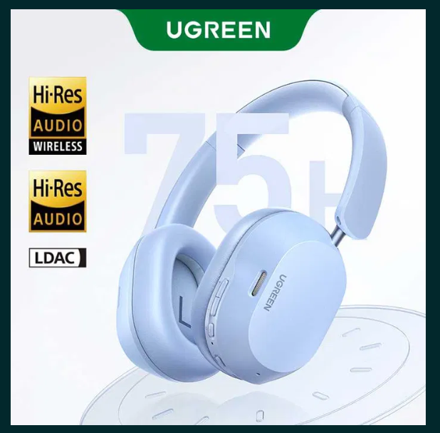 UGREEN HiTune Max5C Headphones Wireless 75H Playtime, Adaptive Noise Cancelling, Hi-Res Sound Bluetooth 5.4 Over-ear Headsets, Custom EQ & Multiple Function via App, On-ear Earphones